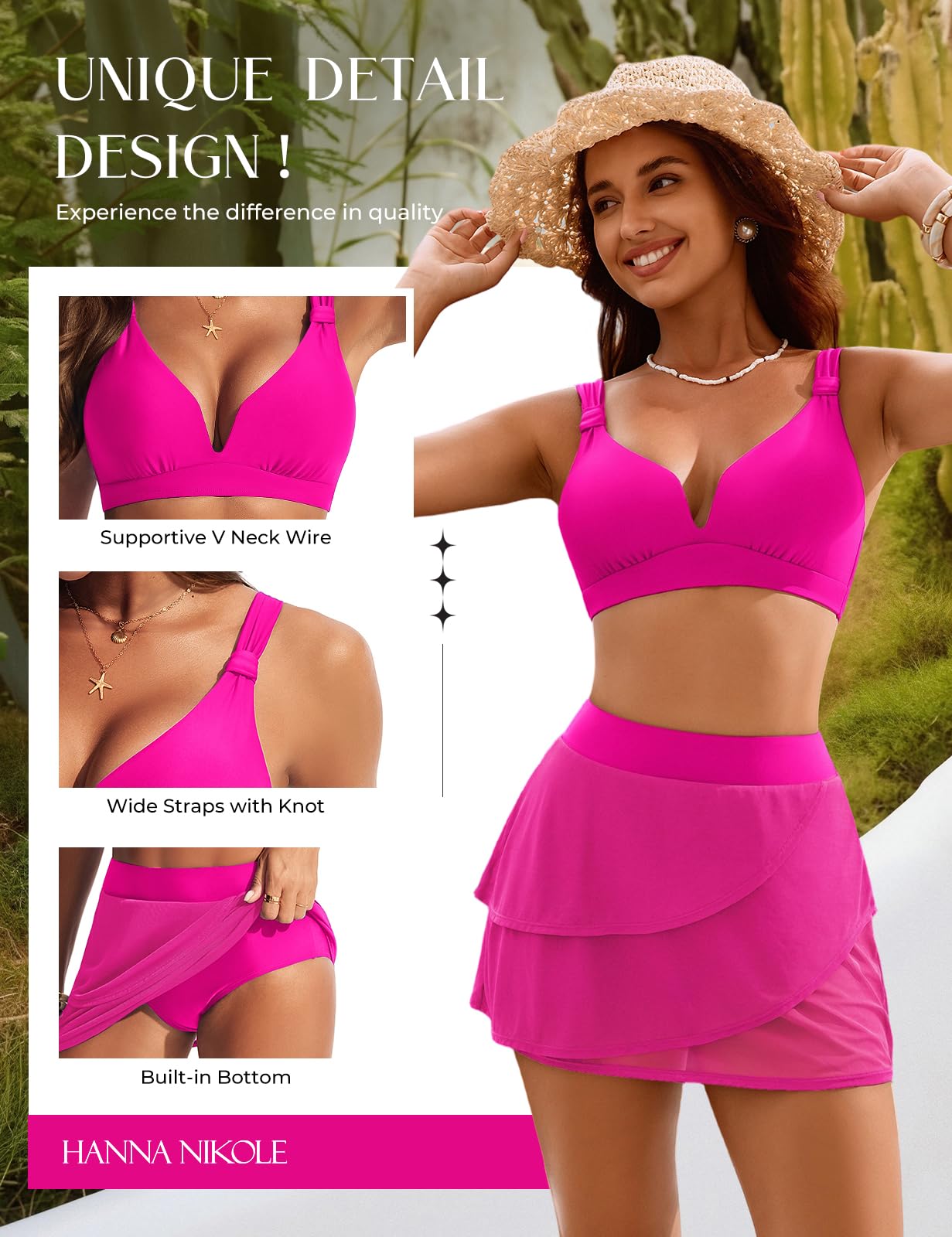 Hanna Nikole Set bikini da donna, costume da bagno da donna, costume da bagno da donna a vita alta, costume da bagno sexy a due pezzi in rete con scollo a V