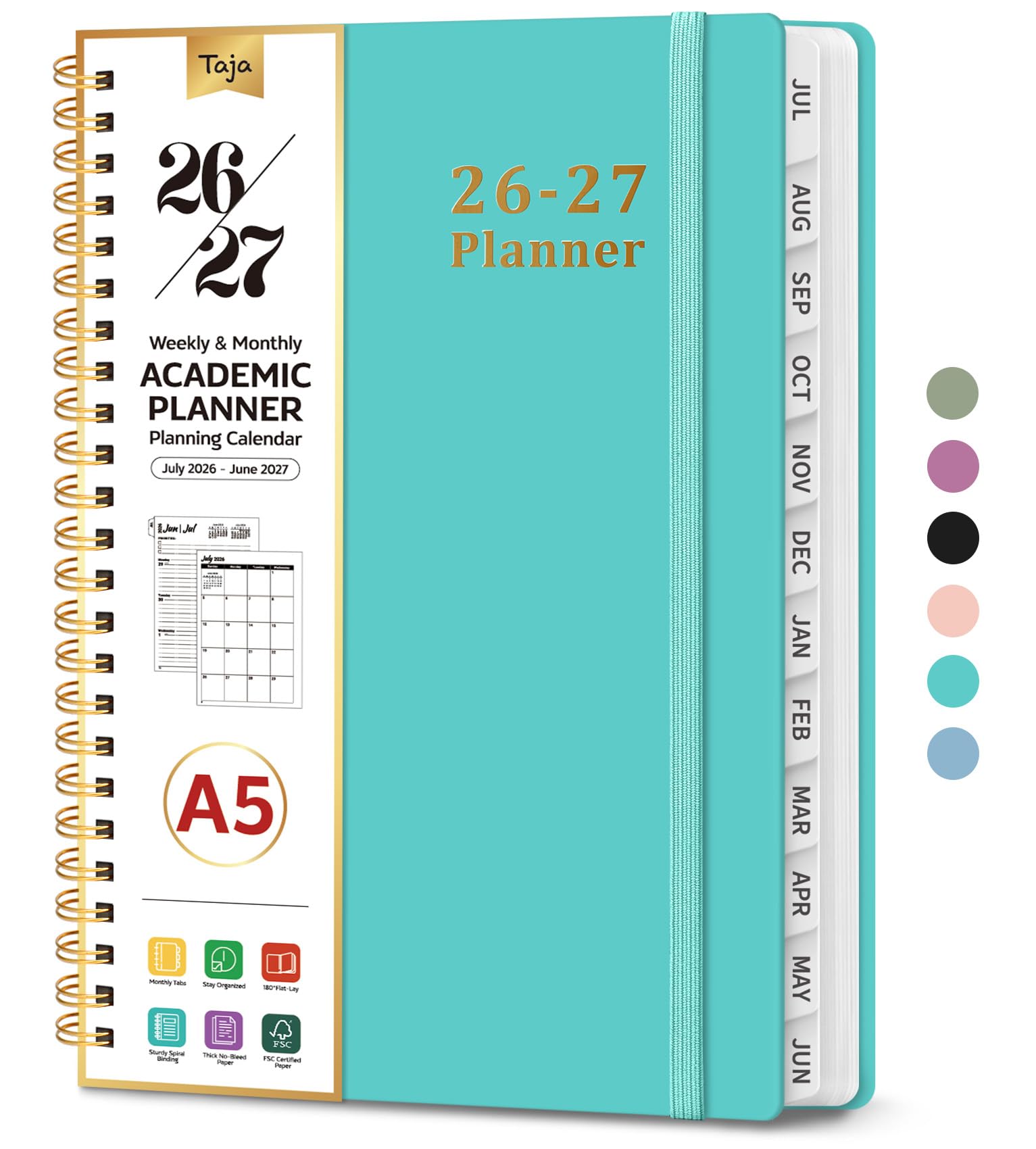 Planner 2026-2027, Weekly and Monthly Calendar Academic Planner for Women, July 2026 - June 2027, Spiral Bound School Planning Tool, Perfect for Teacher, Student, Women & Men, A5 (6.3" x 8.5