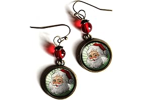Santa Hat Earrings With Red Glass Bead Retro Mini Xmas Hat Jewelry