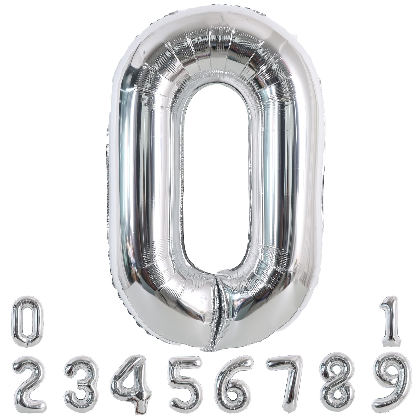 TONIFUL 40 Inch Silver Large Numbers Balloons 0-9, Number 0 Digit Helium Balloons, Foil Mylar Big for Birthday Party Anniversary Supplies Decorations
