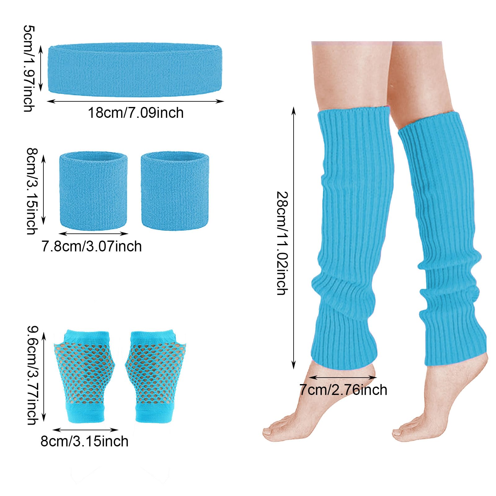 MUNSKT 5 Colors Leg Warmers Fishnet Gloves Headband Wristbands Neon Set, 80s Women Fancy Dress Costume Accessories - Image 2