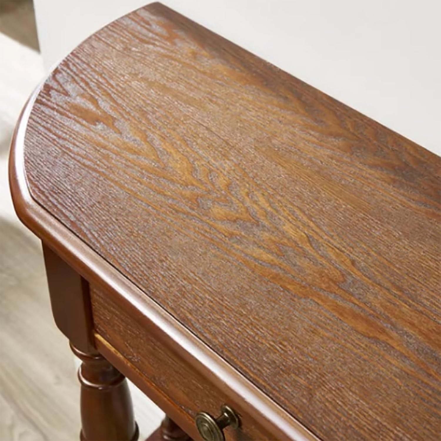 Consolle a mezzaluna in legno massello con ripiano Der & Sto tavolo da ingresso semi-circolare per soggiorno 100 cm noce h (L x P x A) 30 cm x 80 cm