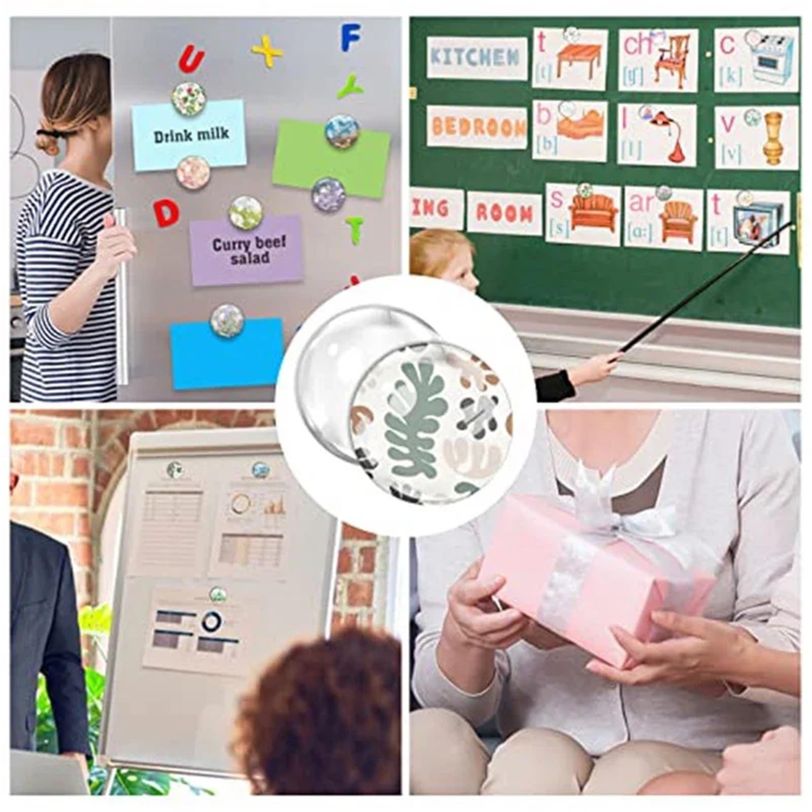 Magnete Kühlschrank 48 Stück runde Kühlschrankmagnete mit klaren Kuppel-Cabochons und Glasscheiben for Kühlschrank, Büro, Schließfach, Whiteboard