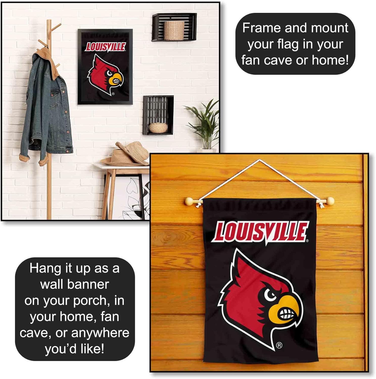 College Flags & Banners Co. Louisville Cardinals Logo Black Garden Banner Flag - Image 5