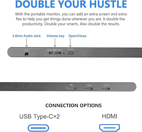Miniatura 6 de ARWOEIS Monitor portátil de 15.6 pulgadas 1080P FHD IPS Monitor portátil USB-C HDMI segundo monitor externo para laptop, PC, teléfono Mac, Xbox,