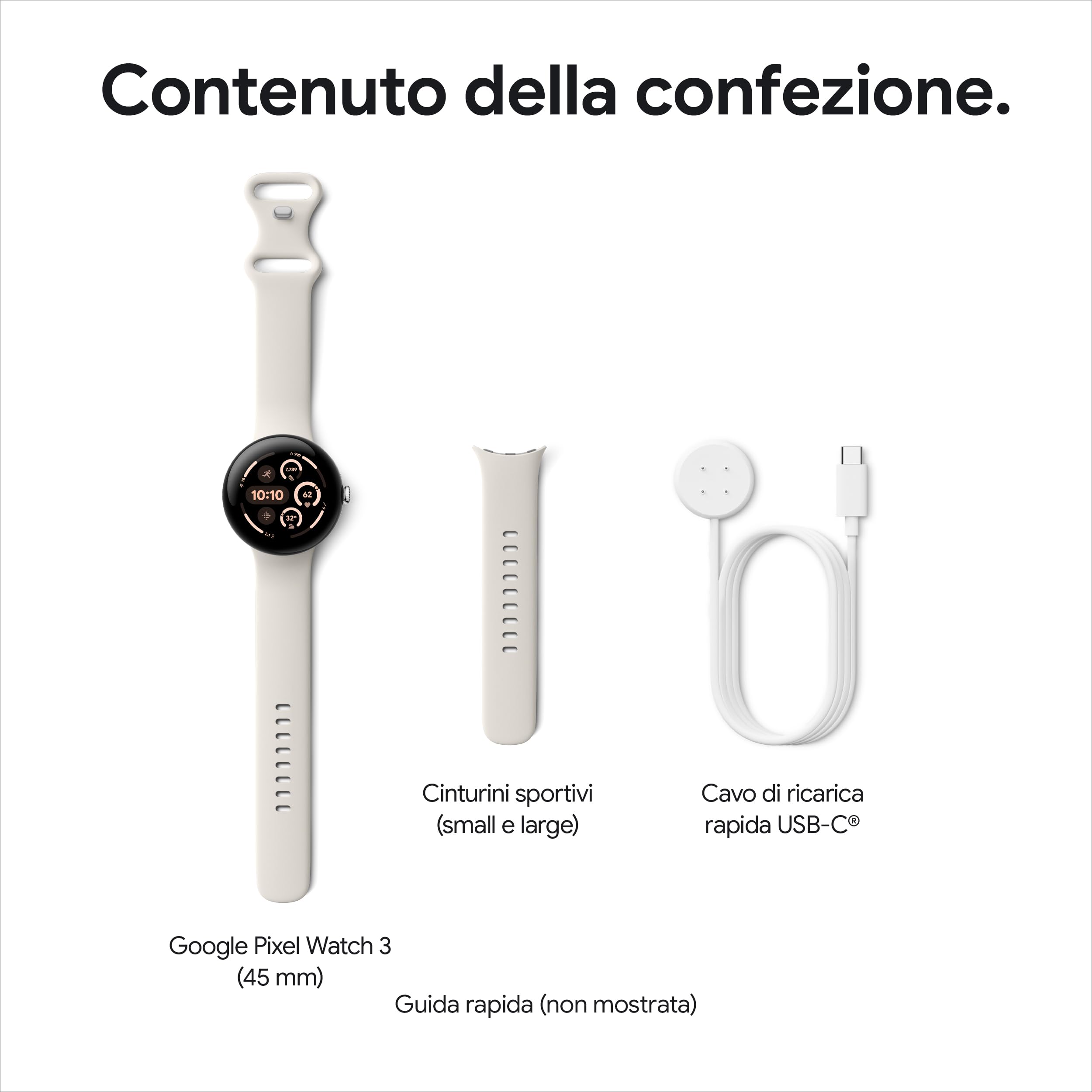 Google Pixel Watch 3 (45 mm) - Cassa in alluminio grigio opaco - Cinturino grigio verde - Wi-Fi