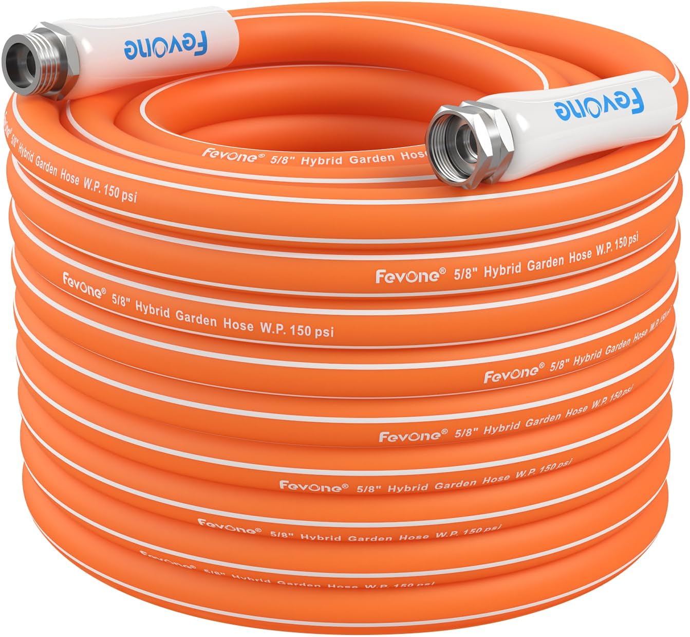 Fevone 100 ft Kink Free Garden Hose, All Weather Flexible, Heavy-Duty & Durable, Solid Brass Fittings, Leak-Free Connection