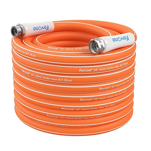 Fevone Garden Hose 100 ft x 5/8", Drinking Water Safe, Heavy Duty Water Hose, Flexible and Lightweight, Hybrid Hose Kink Free, Easy to Coil, Solid Aluminum Fittings - No Leak