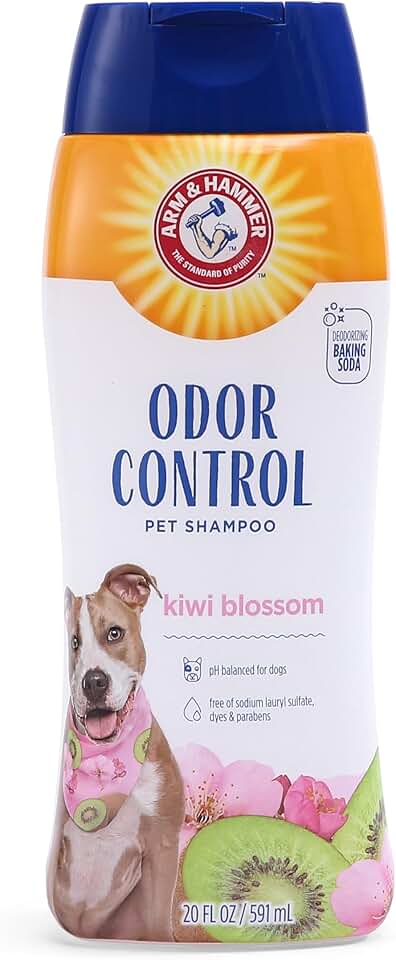 Arm &amp; Hammer Deodorizing Dog Shampoo with Baking Soda for Odor Control, Tearless Moisturizing Formula for Sensitive Skin, Fresh Kiwi Blossom Scent, Safe for Dogs and Puppies, 20 Fl Oz