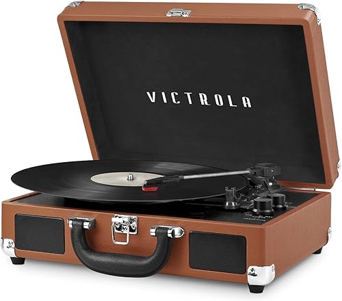 Miniatura 10 de Victrola Journey - Tocadiscos portátil de maleta con Bluetooth, con altavoces integrados, reproductor de discos de vinilo de 3 velocidades, salida