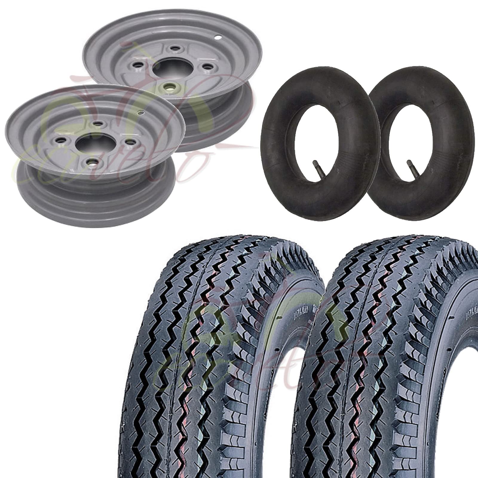 ECOVELO COMPATIBILE CON 2 PNEUMATICI 4.80/4.00-8 + CERCHI 8 ATTACCO FIAT + CAMERE D’ARIA PER RUOTE CARRELLO RIMORCHIO APPENDICE