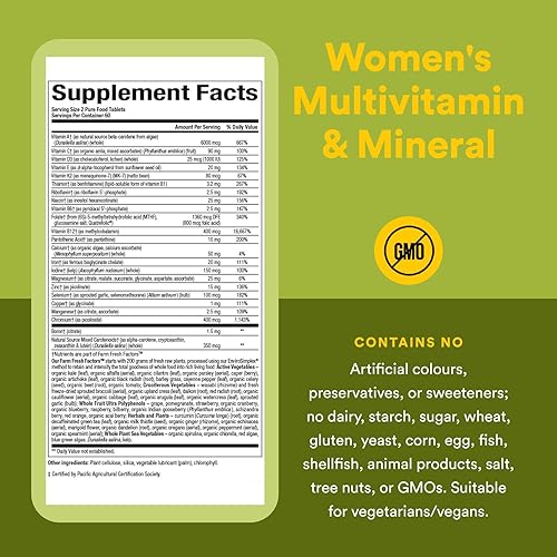 Miniatura 5 de Natural Factors Whole Earth & Sea Multivitamínico y mineral para mujer, suplemento alimenticio integral, vegano, 120 tabletas