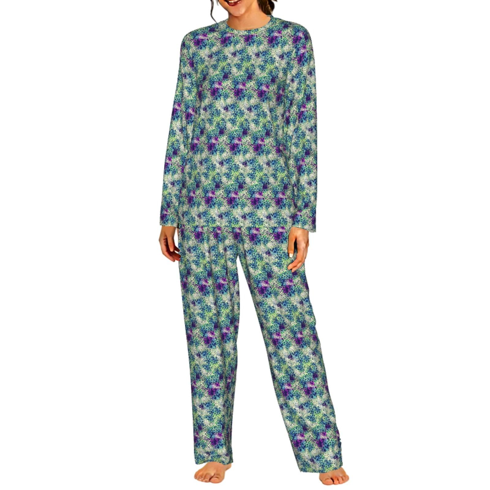 Pigiama da donna a maniche lunghe con stampa leopardata verde set pigiama morbido comodo elastico da notte