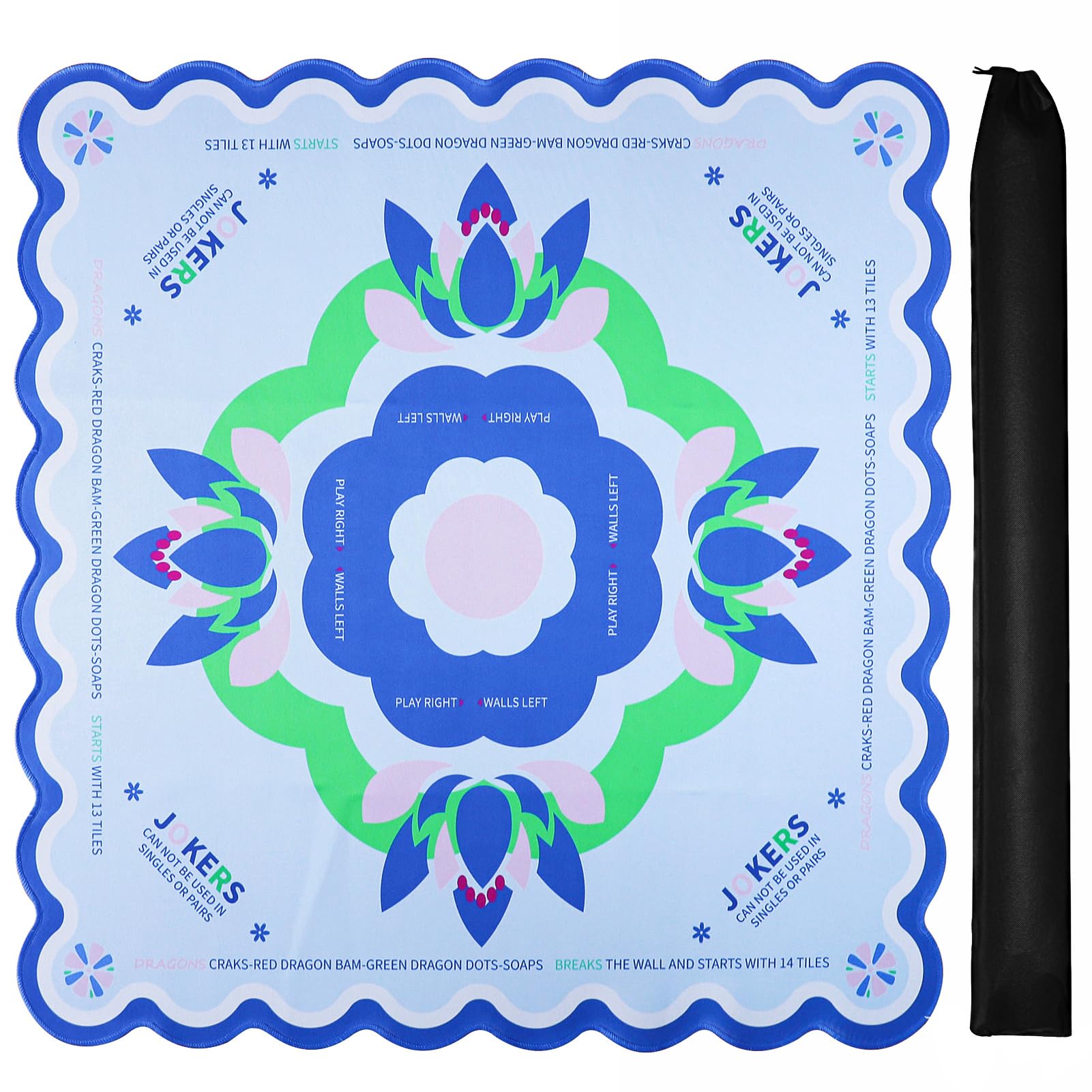Jongyance Blue Learning Mahjong Mat (31.5”x31.5”) with Black Carrying Bag, Anti-Slip, Noise-Reducing, Mahjong Table Mat for Mah-jongg,Poker, Board Games, Dominoes, and Card