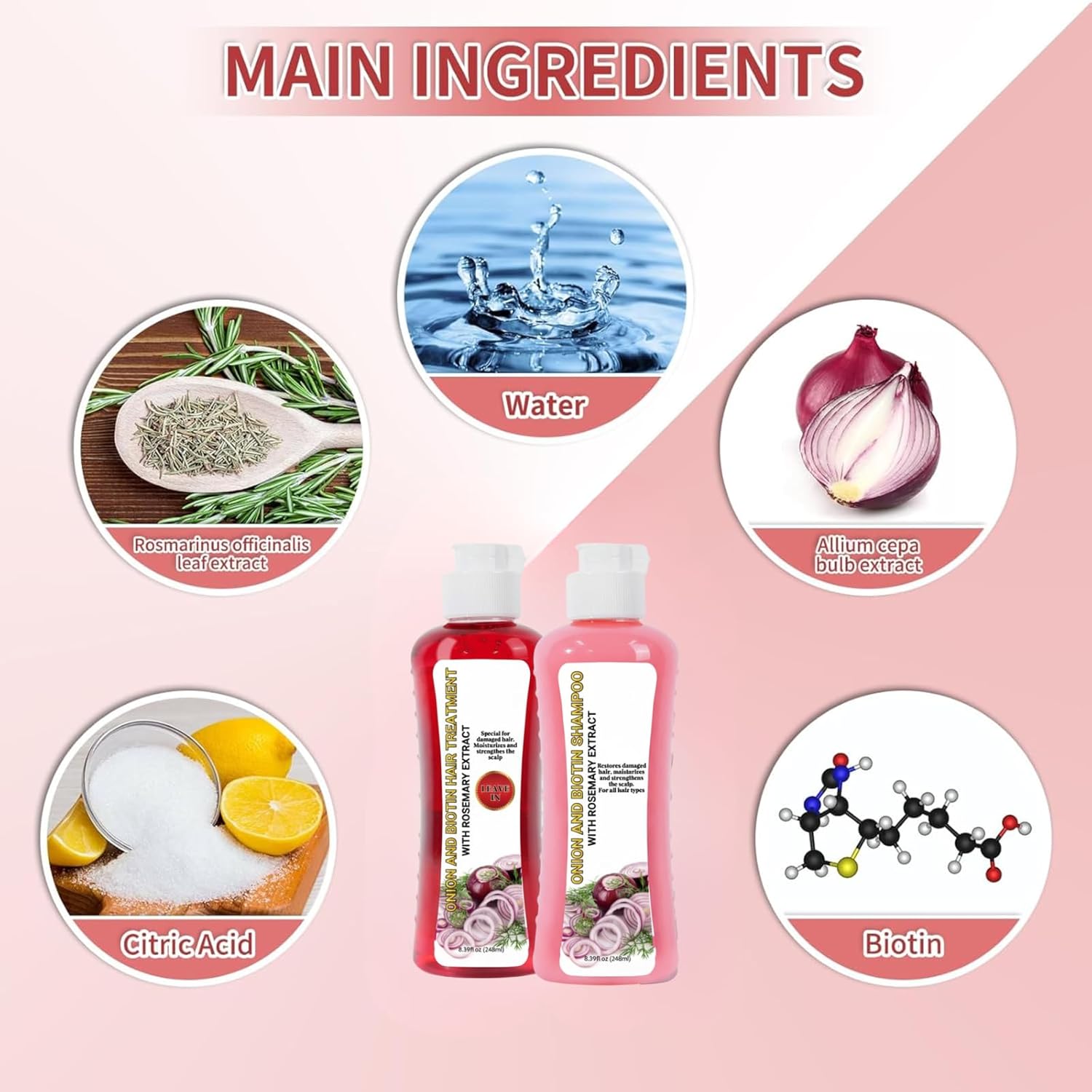 2Pcs Onion Shampoo and Conditioner + 40Pcs Leave-in Hair Conditioner Capsules, Hydrating & Repair Kit for Dry, Damaged, and Frizzy Hair 16.78Fl Oz/496ml - Image 6