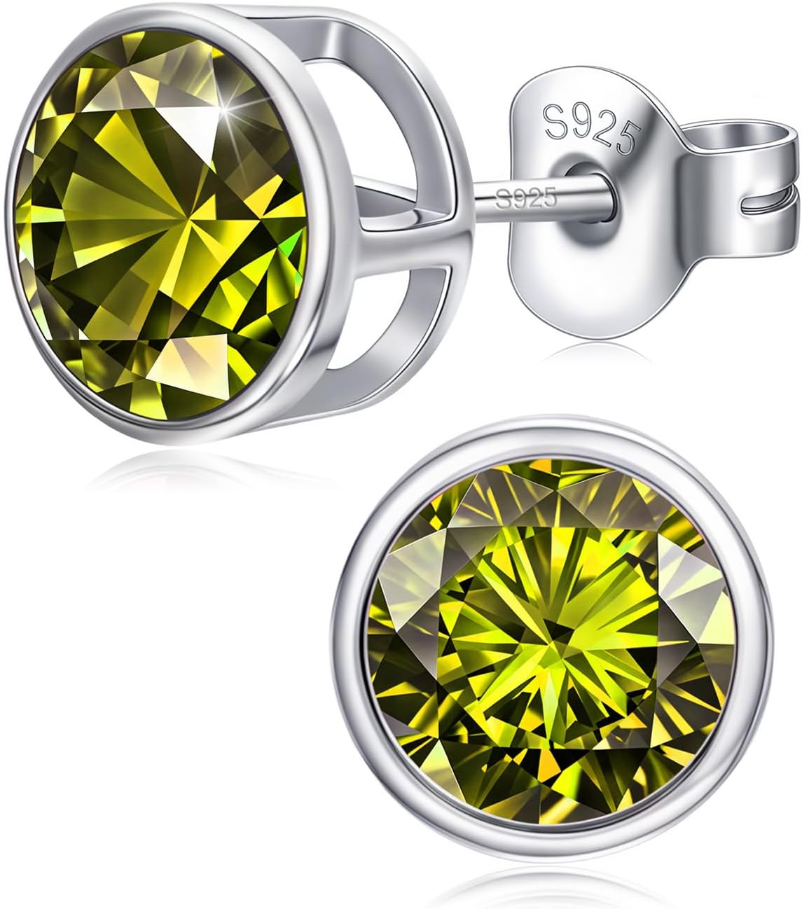 925 Sterling Silver Bezel Set Birthstone Stud Earrings, Snag Free Round Solitaire CZ Earrings for Sensitive Ears, Hypoallergenic Minimalist Stacking Birthday Valentine Jewelry Gifts for Women Men