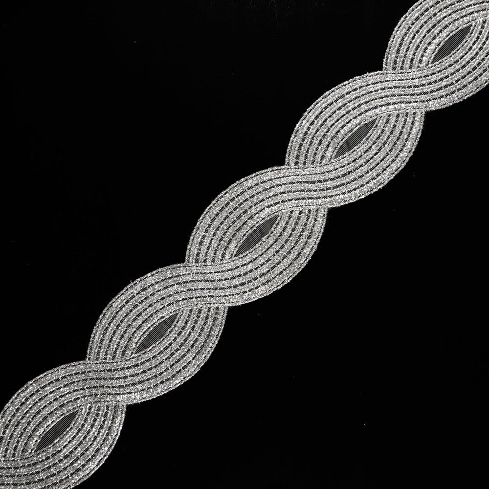 Metallic SILVER Lace Trim for Bridal, Costume or Jewelry, Crafts and Sewing, 2-1/2 Inch by 1 Yard, LP-MX-5407