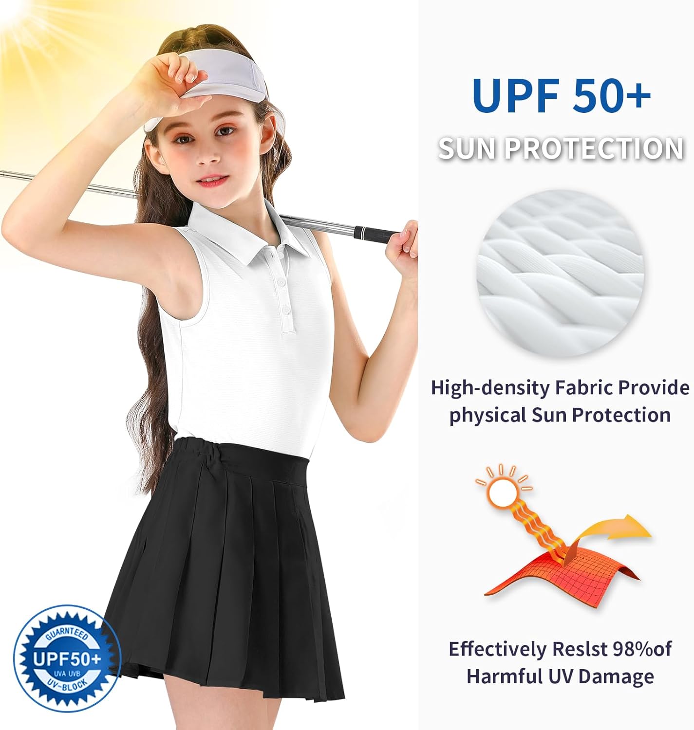 Soneven Girls Sleeveless Polo Shirts Button UP Golf Tennis T-Shirts with Collared Quick Dry Tank Tops for 4-14 Years - Image 3