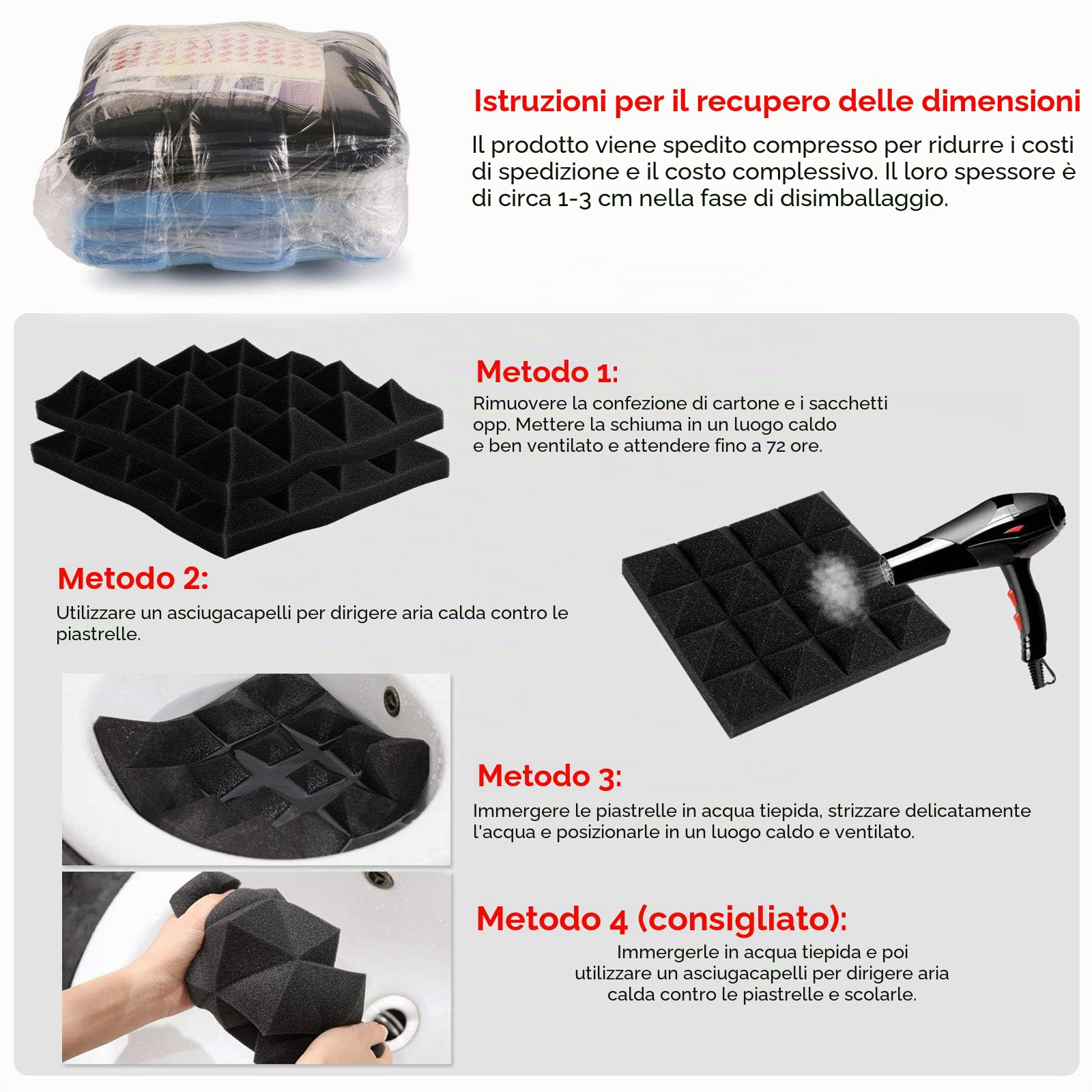 Imbottitura insonorizzante, AGPtEK 24 Packs Schiuma Insonorizzante 25x25x5CM Pannelli in Schiuma Acustica Neri, Ideale per la Registrazione in Studio, Sala TV, Ufficio e Registrazione Podcast…