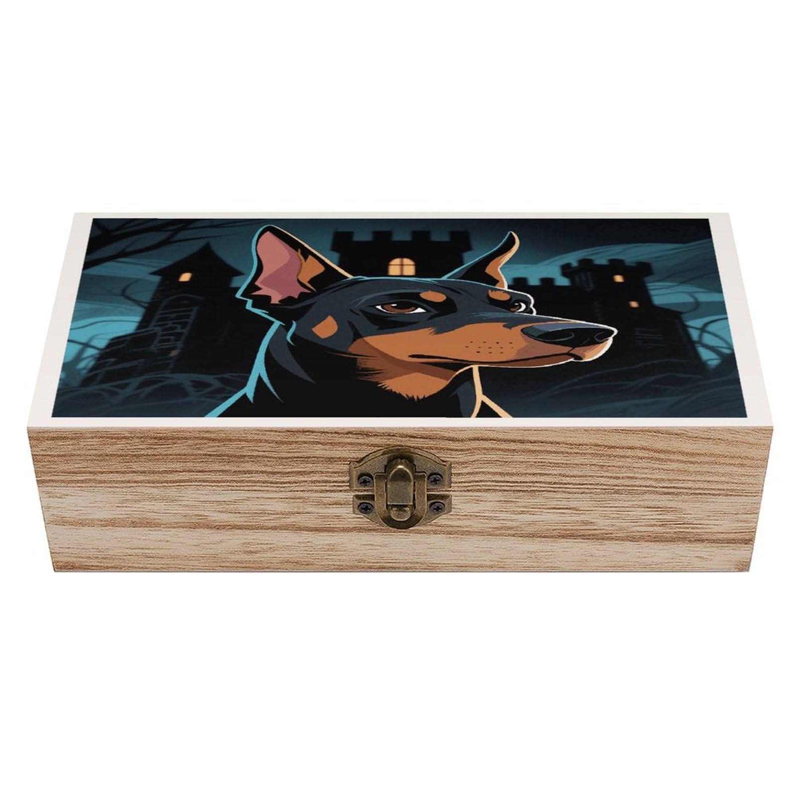 VstaDank Doberman Pinscher Wooden Storage Box Vintage Style Wooden Storage Case with A Hinged Lid Memory Treasure Boxes Decorative Jewelny Photos for Organizer 7.9 * 3.7 * 2.3 Inch