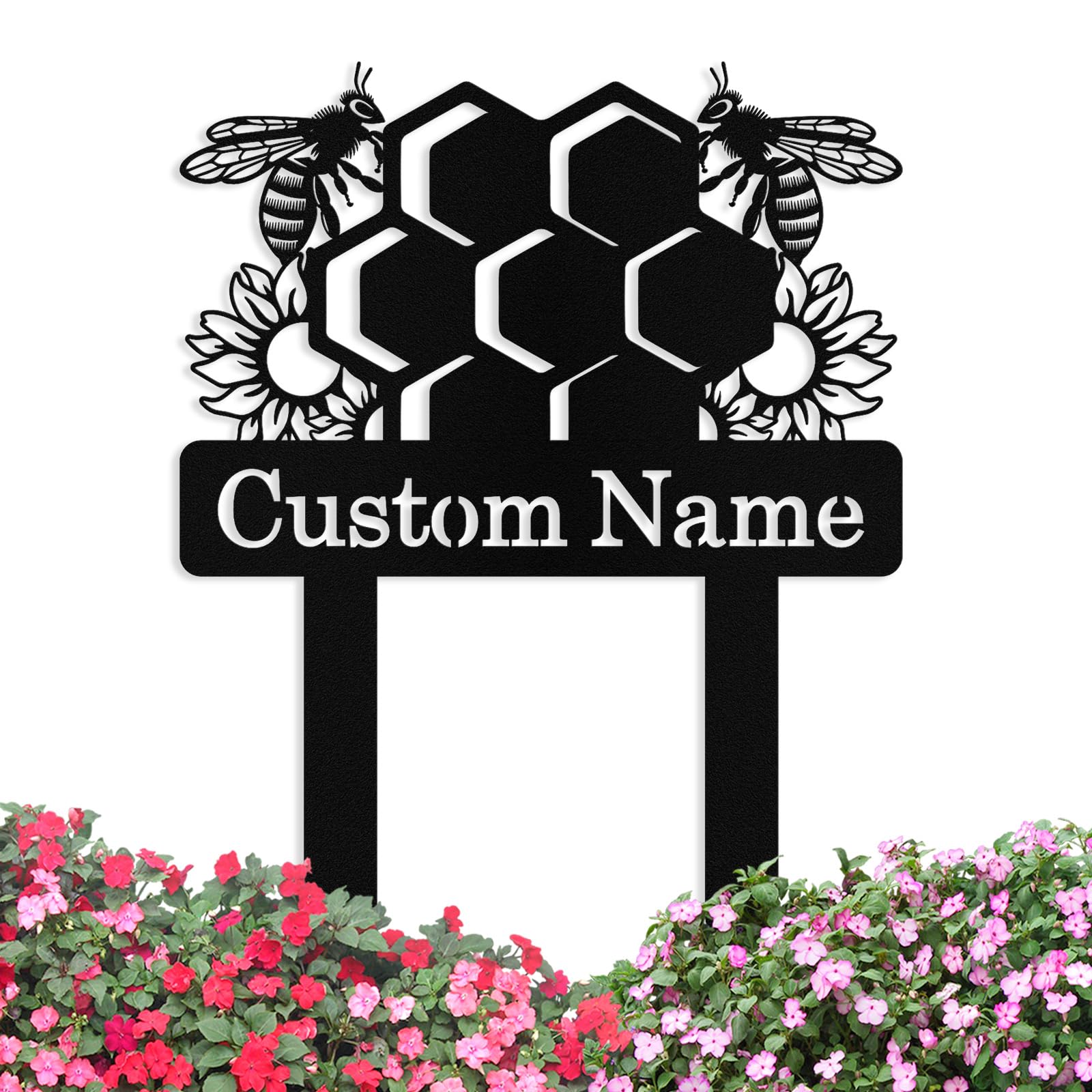 Custom Metal Bee Garden Signs with Stake, Personalized Garden Signs for Outside, Customized Garden Name Sign for Yard Lawn Outdoors Decor Gardening Gifts for Moms Grandmas Gardeners