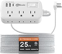 Vista 14 de Cable de extensión corto de 1 pie - Regleta de alimentación pequeña con enchufe plano, protector contra sobretensiones con 6 salidas y 3 puertos