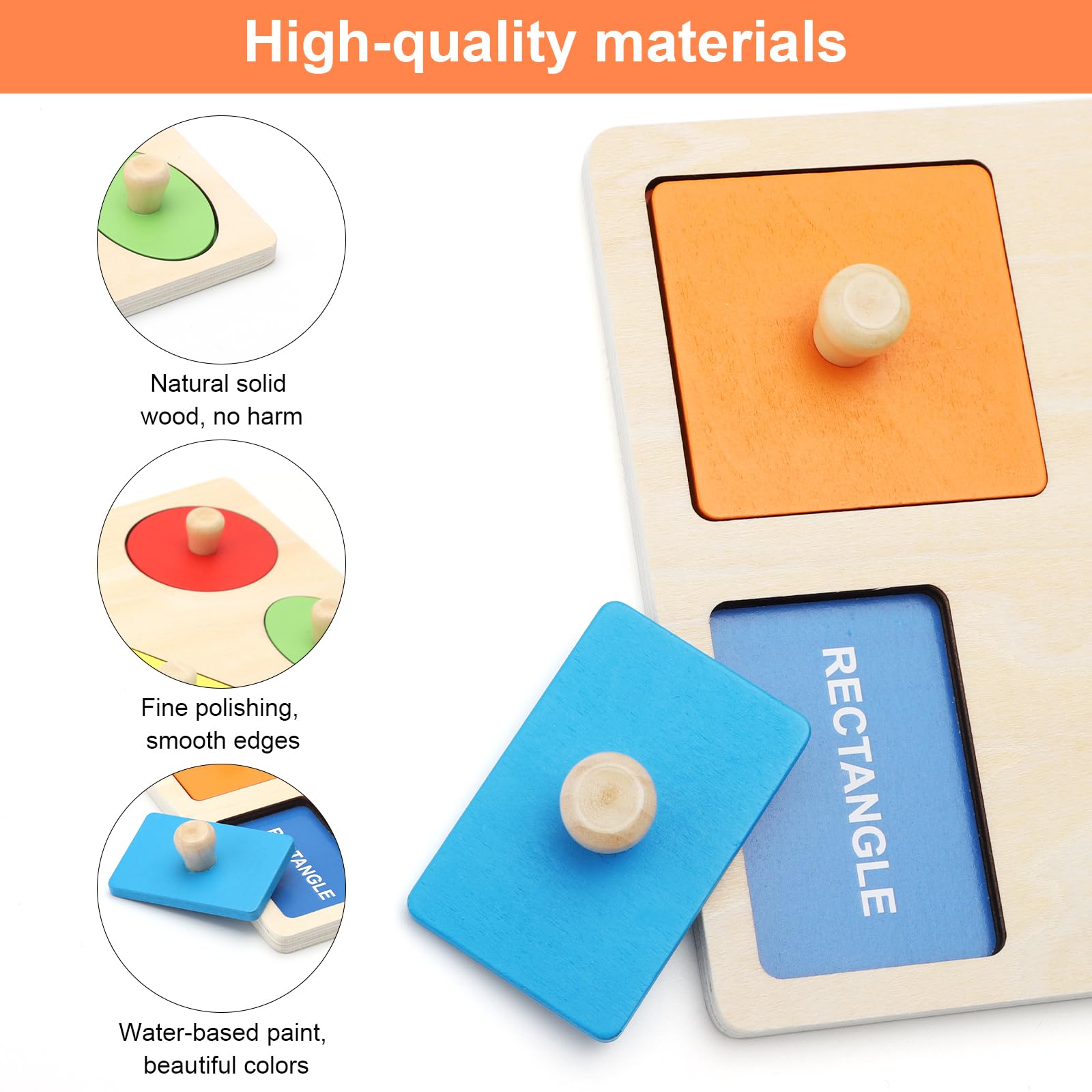 Rompecabezas Geométrico Montessori De Madera Para Niños De 1 A 3 Años, Juguete Educativo Para Aprender Colores Y Formas Con Piezas Con Mango