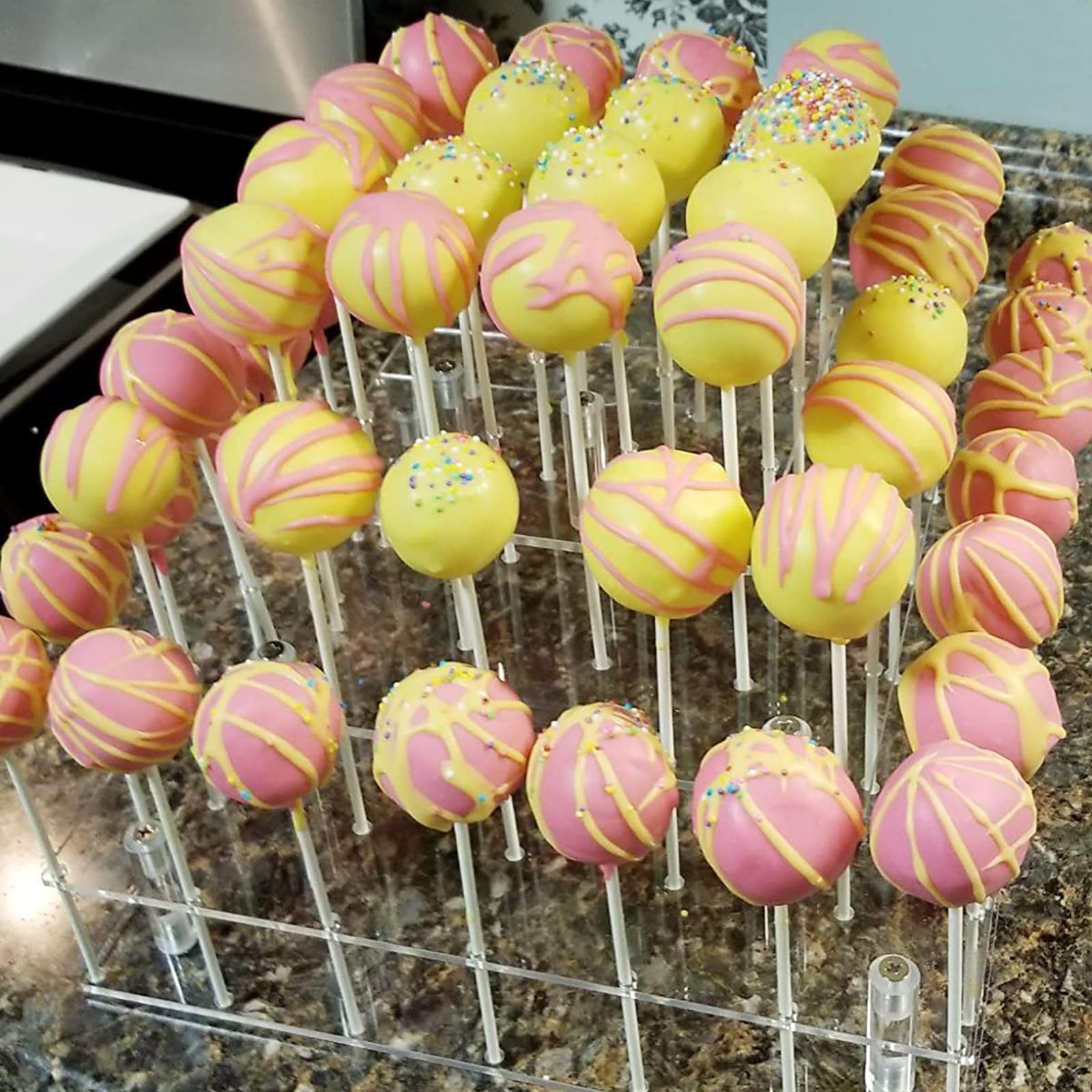Frcctre 3-stöckiger Acryl-Cake-Pop-Display-Ständer, 56 Löcher, transparentes Acryl-Lutscher-Halter, quadratischer Cupcake-Dessert-Süßigkeiten-Halter für Hochzeit, Babyparty, Partys, Jubiläen