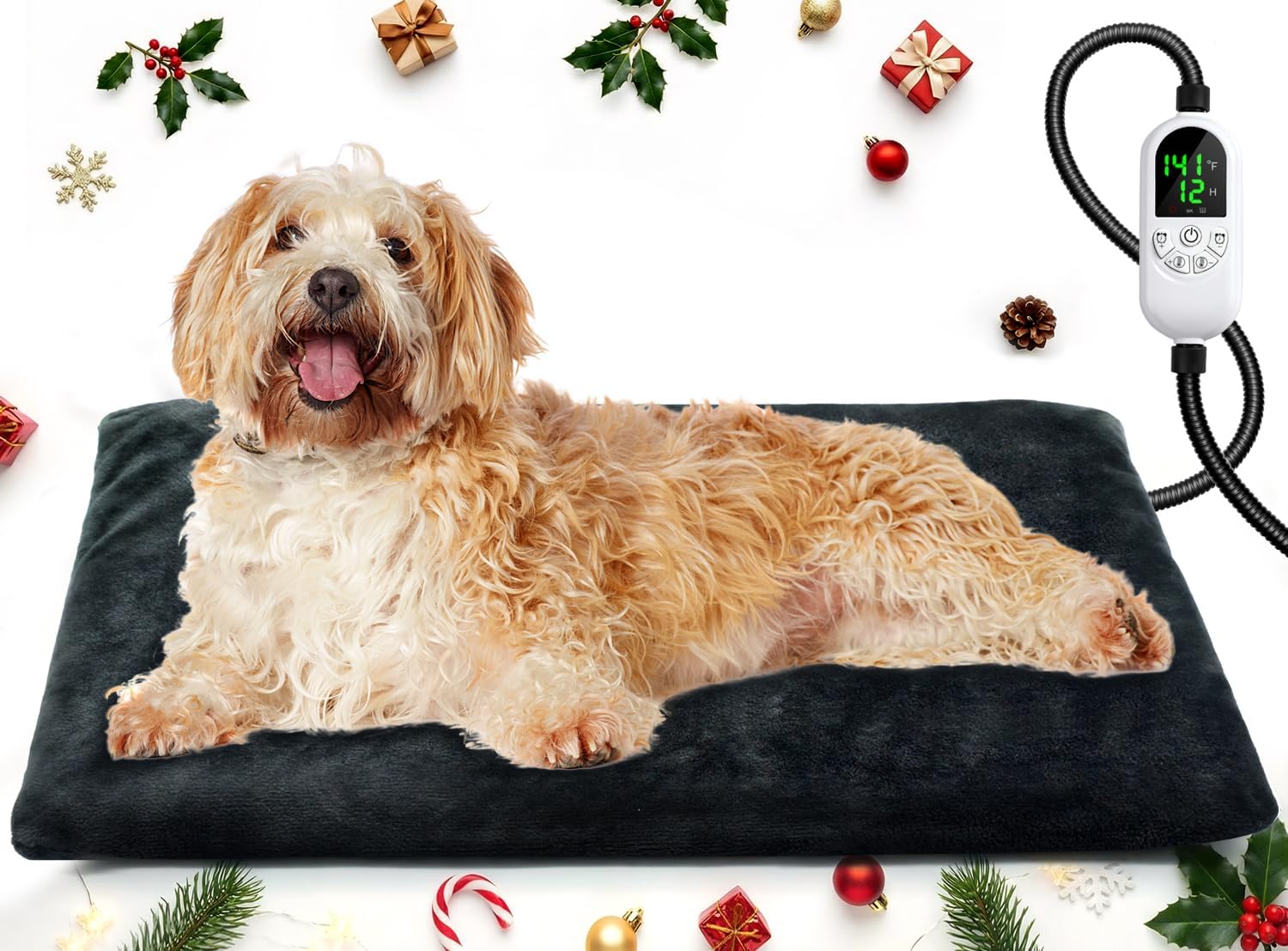 Outdoor Pet Heating Pad 18×28 Inch, Safe Heated Pad for Dogs and Cats with 12 Level Timer,Chew-Resistant Cord with Overheat Protection