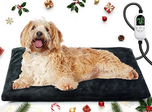 Almohadilla térmica para mascotas de 18 x 28 pulgadas, almohadilla térmica segura para perros y gatos con temporizador de 12 niveles, cable