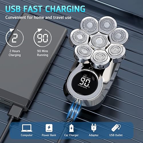 Miniatura 6 de Afeitadoras de cabeza para hombres calvos, afeitadora de cabeza calva 6 en 1 mejorada 8D, afeitadoras de cabeza calva impermeables para hombres, uso