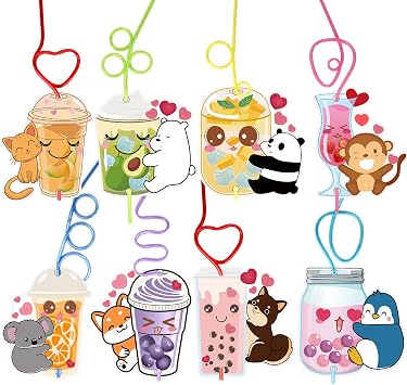 WOONOO 32 Pack Valentines Day Cards for kids School Crazy Straws, Cute Kids Valentines Cards for Classroom School Exchange Gifts, Fun Valentines Gifts for Kids Party Favors Game Prizes