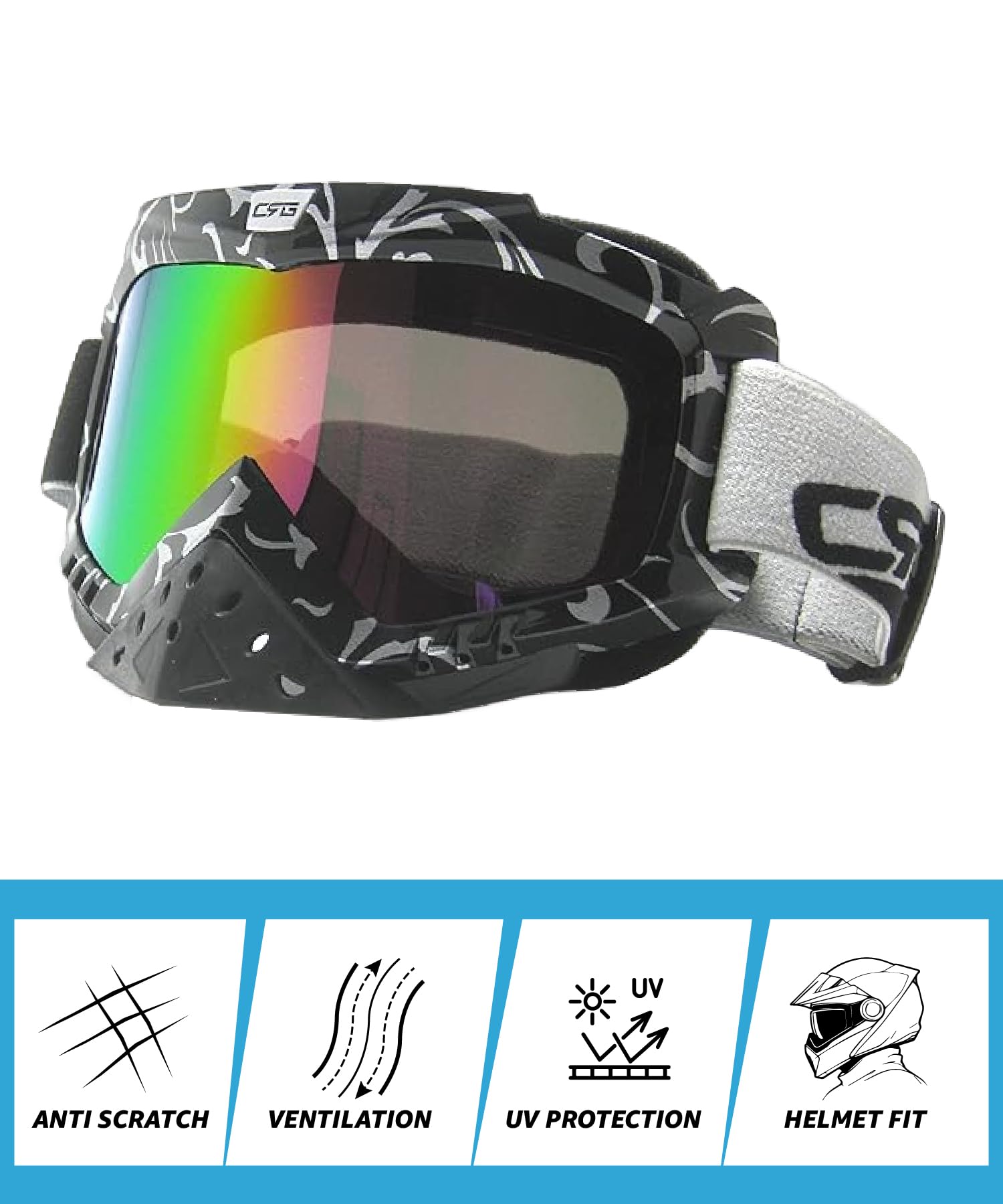 CRG Sports Motorcycle Goggle Motocross ATV Dirt Bike Off Road Racing Goggles for Man, Woman, Adult