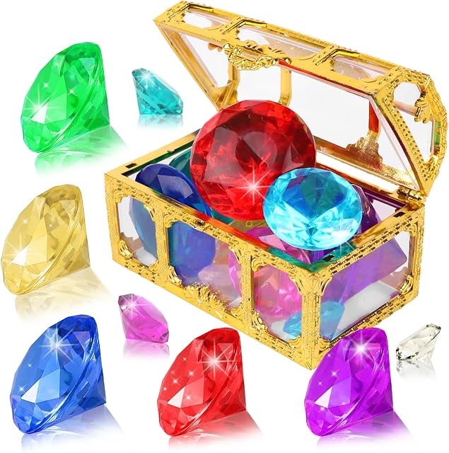 YUJUN Gem with Treasure Pirate Chest Box Summer Underwater Acrylic Gemstones Set
