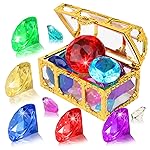 YUJUN Diving Gem Pool Toys 10 Colorful Big Diamond Gem with Treasure Pirate Chest Box Summer Underwater Acrylic Gemstones Set for Kids Swimming Pool Party Favors