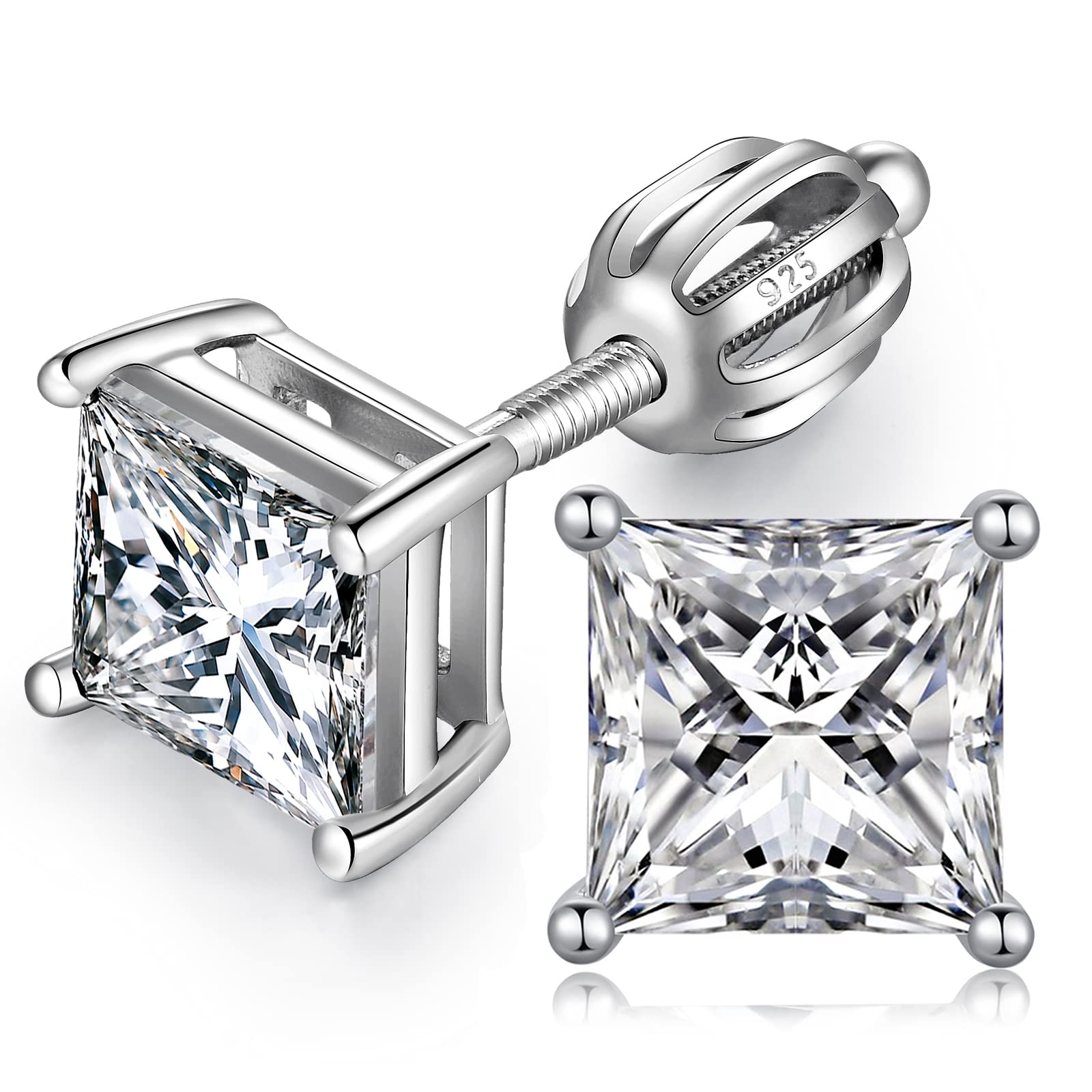 jiamiaoi 18K Weißegold plattiert Ohrstecker Silber 925 mit Schraube Ohrring Stecker, Nickelfrei Zirkonia Diamant Ohrstecker für Herren Damen 4mm-8mm