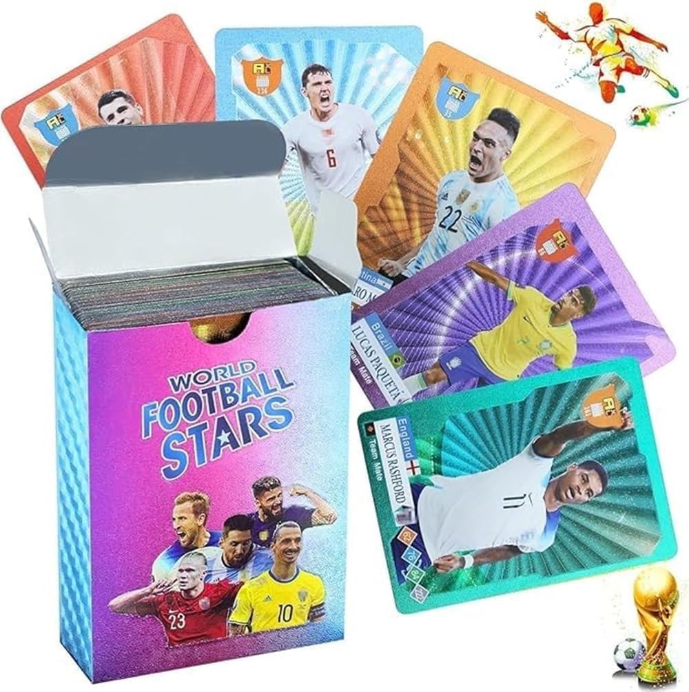 Royaldeals World Cup Soccer Star Card Colorful Soccer Trading Card 55Pcs Gold Kids Adults(Rainbow)-picture-19