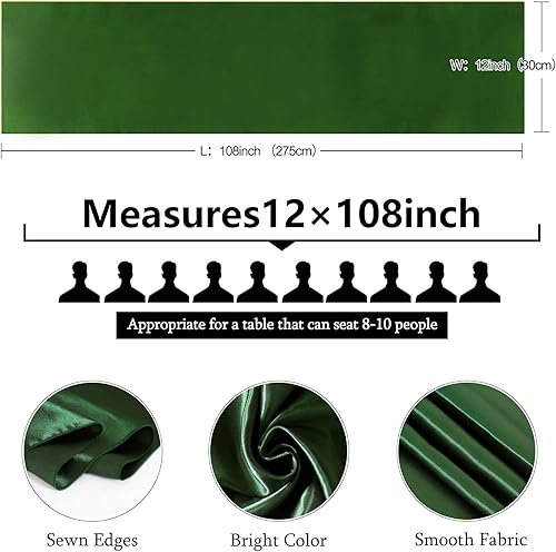 Miniatura 6 de Paquete de 5 caminos de mesa color verde bosque de 12 x 108 pulgadas de largo, de seda satinada, color verde bosque, para fiesta de Año Nuevo, día