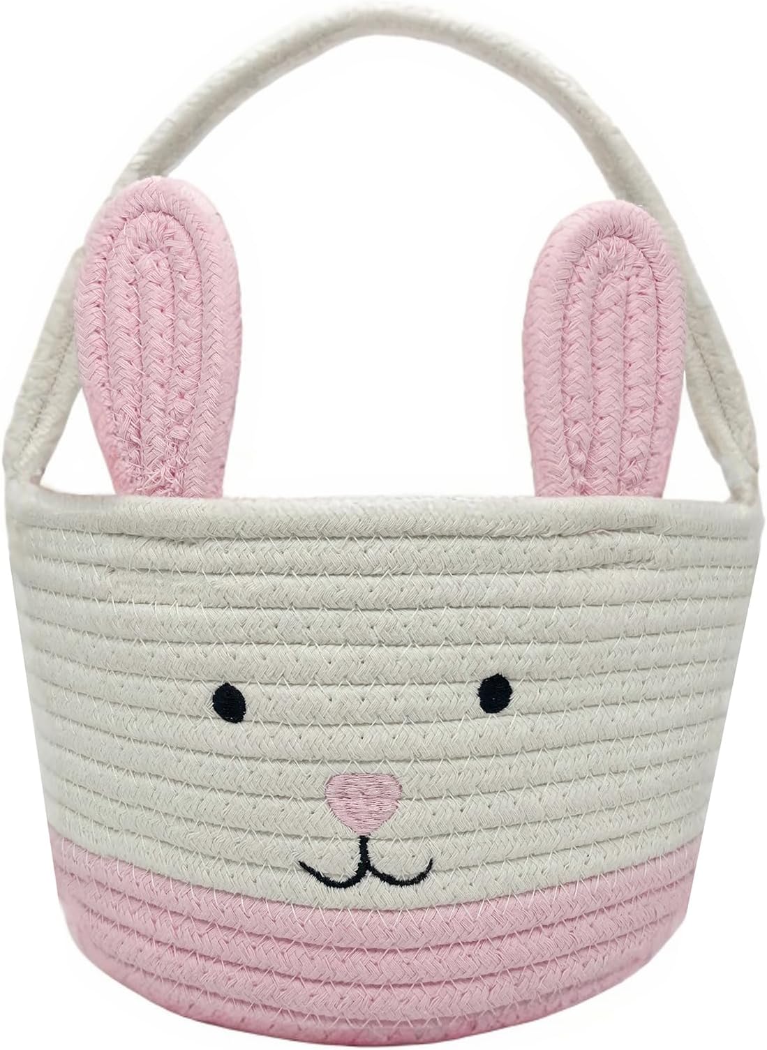 Easter Basket, Easter Bunny Basket with Handle, Easter Baskets for Kids, Baby Gift Basket, Egg Buckets Gifts Tote Bags Egg Hunt Basket for Boys, Girls, Toddler, Babies, Infant (Pink)