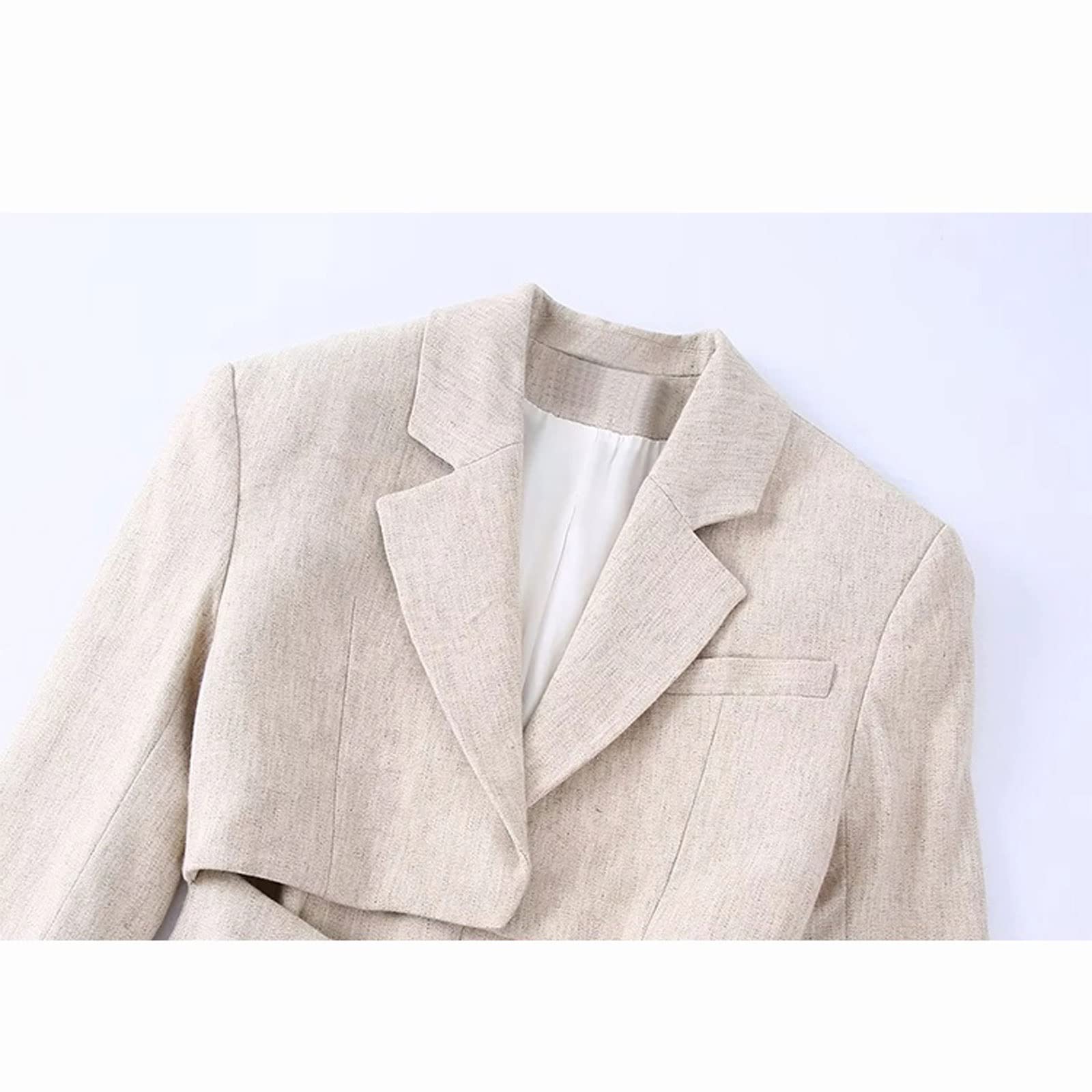 Sukienki damskie vintage beżowa marynarka sukienka damska elegancka sukienka z długim rękawem dekolt w serek pępek odsłonięta biuro pani