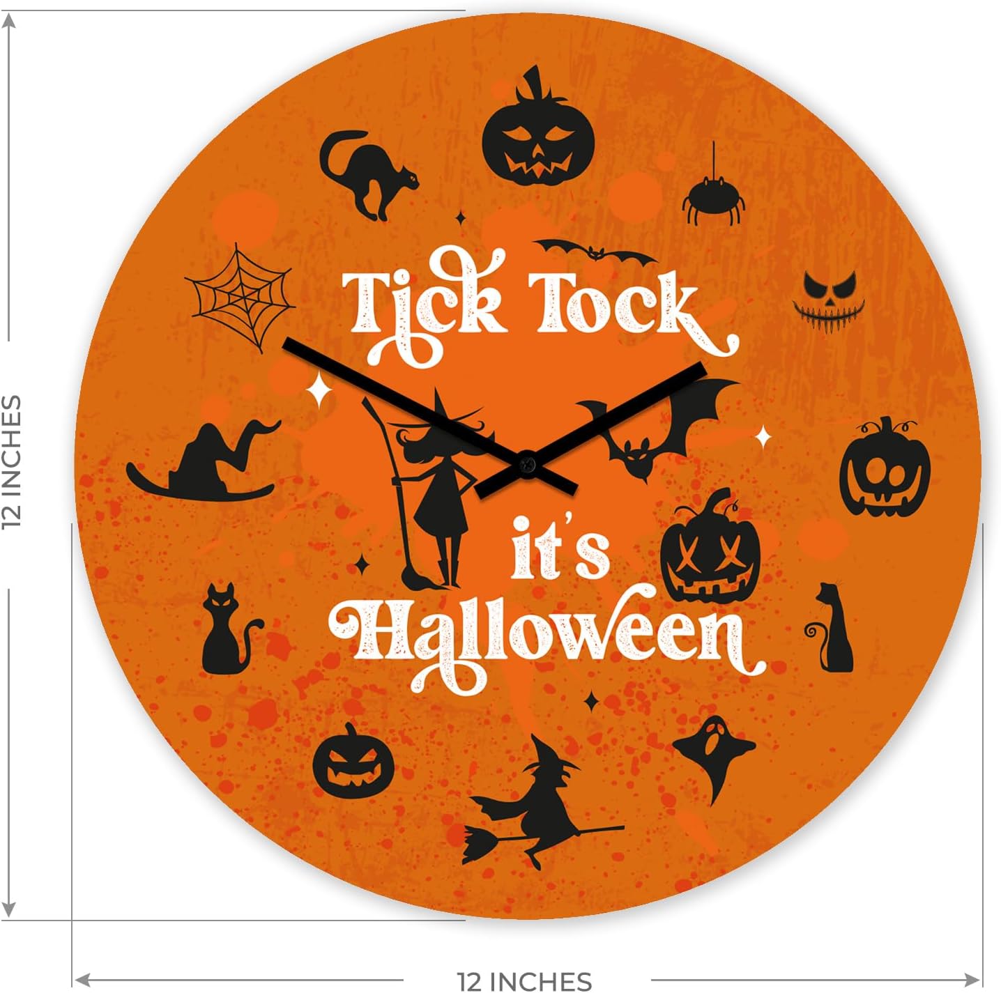 Halloween Wall Clock Tick Tock It's Halloween, Silent Non-Ticking, Battery Operated Clock,12 Inch Aluminum Composite Face, Uv Protected Ink Print, Suitable For Offices, Kitchen Bedrooms, And Bathrooms