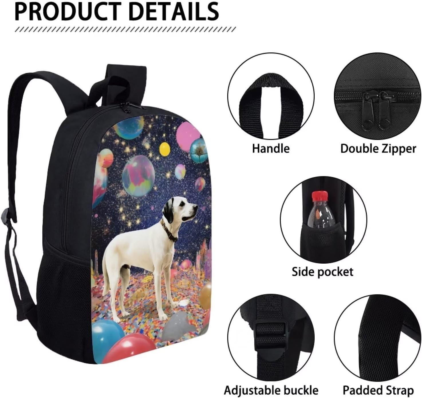 Kids Cute Animal Backpack 17 Inch Student Sturdy Comfy Padded Lightweight Personalized Funny Dog Print Backpack for Boys Girls Adjustable Straps Casual School Bookbag Basic Daypack