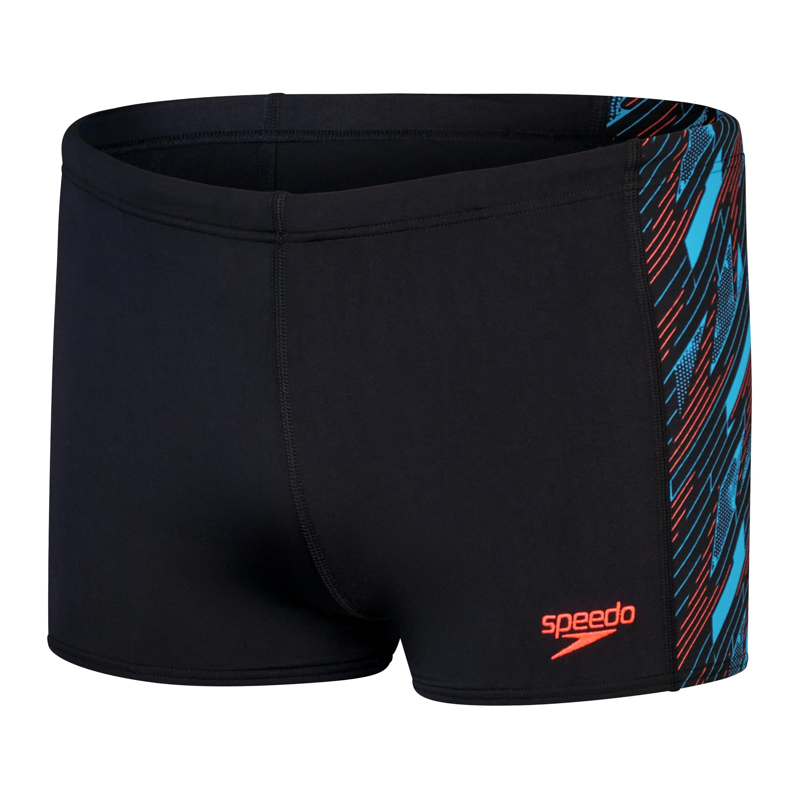 Speedo Men's Hyperboom Panel Aquashort | Swim Training | FitneS | Chlorine Resistant, Black/Picton Blue/Siren Red, 4040