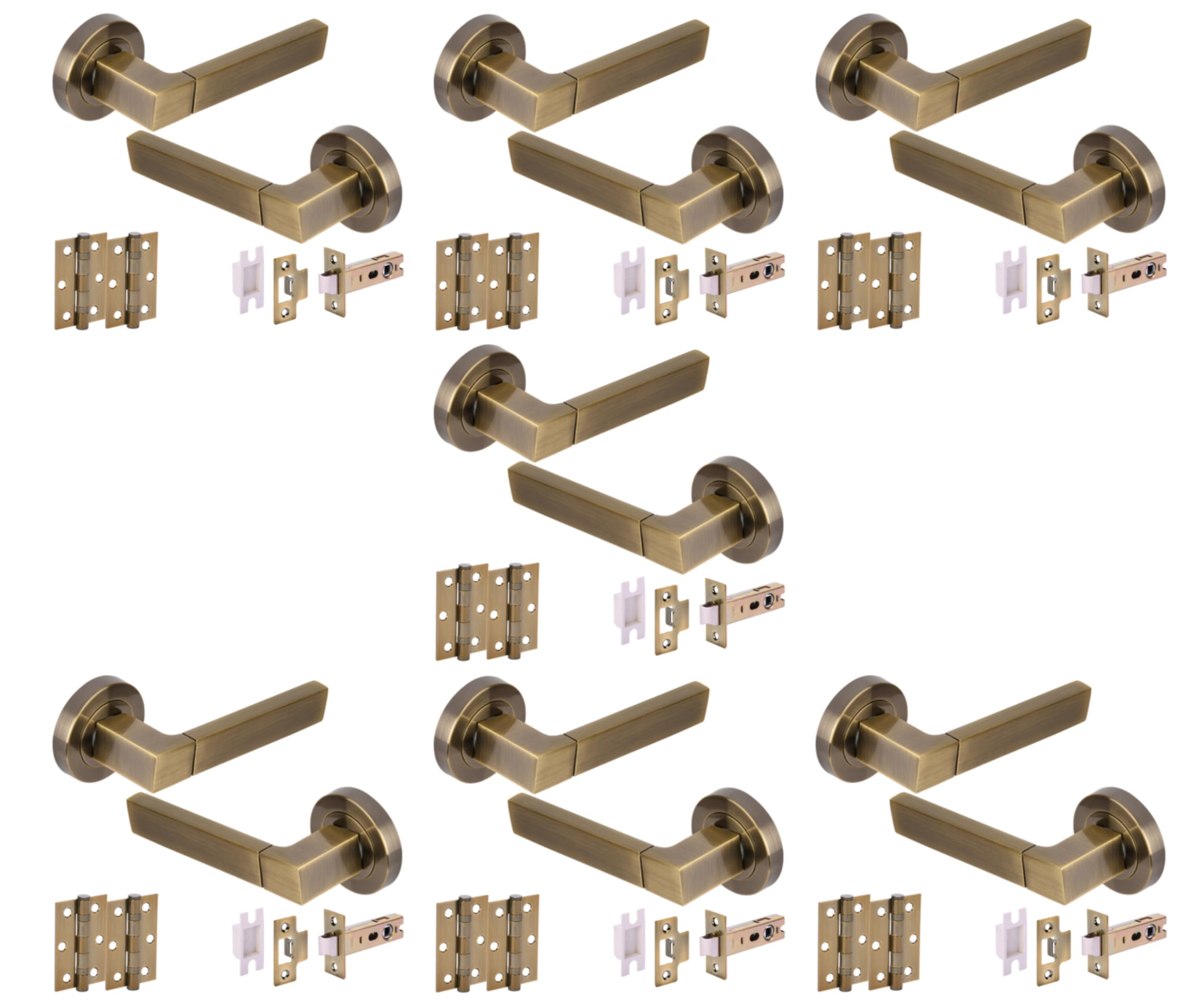 Hunta HANDLEZONE® Luxa Internal Door Handle Packs, Lever Door Handles on Round Rose, Premium 76mm Latch (57mm Backset), 75mm Ball Bearing Hinges, 7 Sets – Antique Bronze