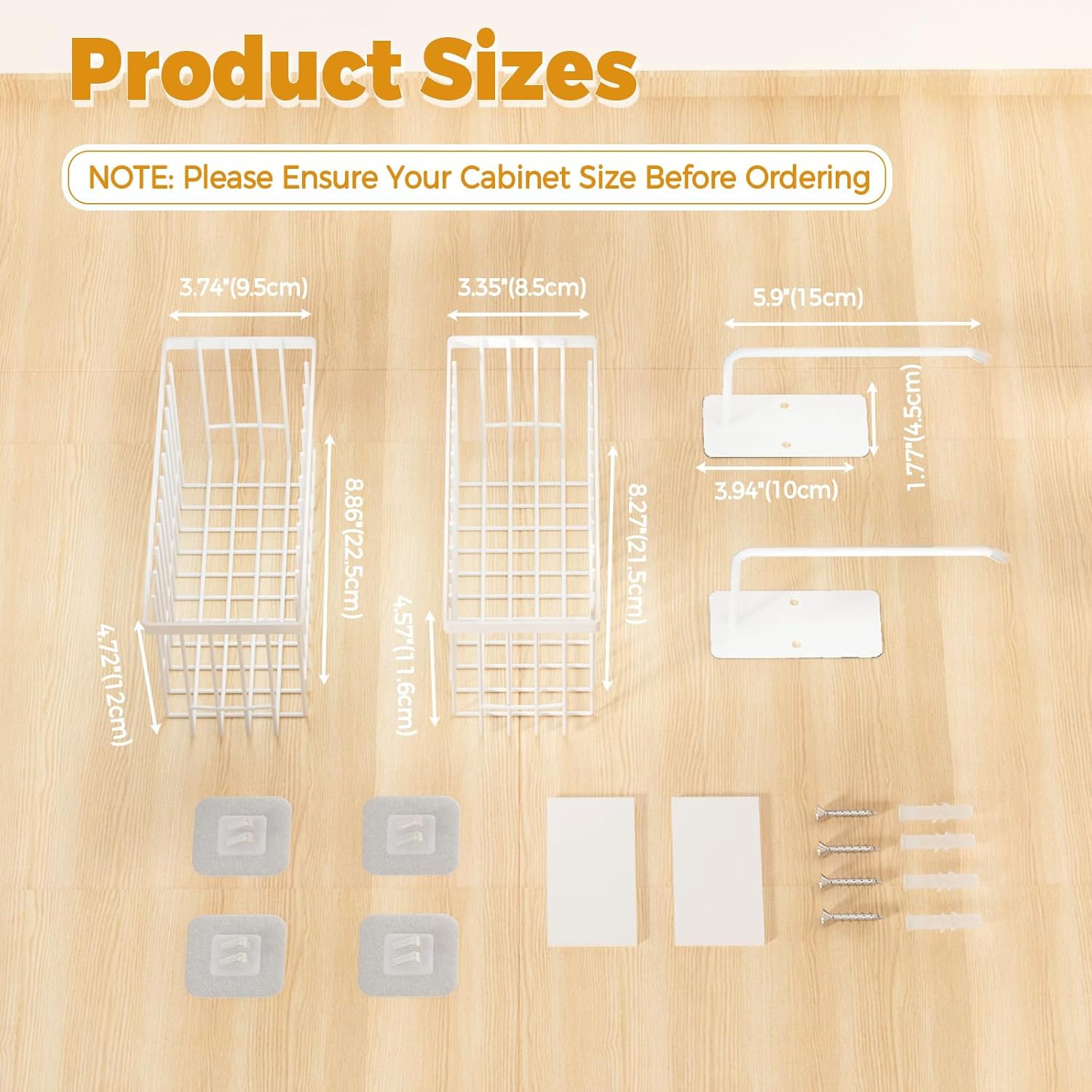 4 Pack Adhesive Cabinet Door Organizer - Tumbler Lid Organizer & Kitchen Storage baskets for Kitchen, Bathroom, Inside Cabinet Door Storage for Cup Lids, Spices, Small Supplies, Space-Saving (White)
