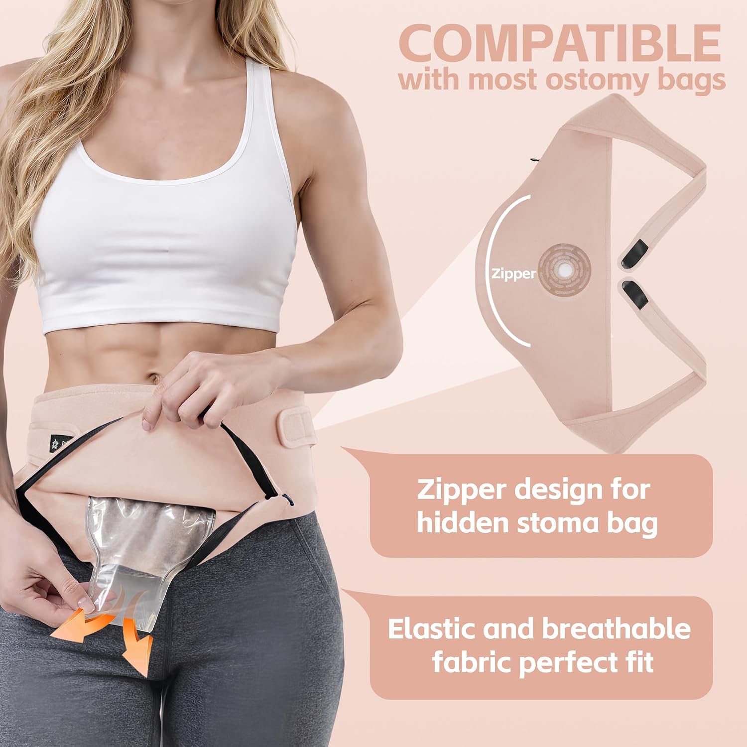 Ostomy Belt for Men & Women - Adjustable Ostomy Support Wrap with Zipper Inner Pocket to Hold Ostomy Pouch Washable Soft Ostomy Bag Cover for Sport Colostomy Ileostomy Urostomy Pouches