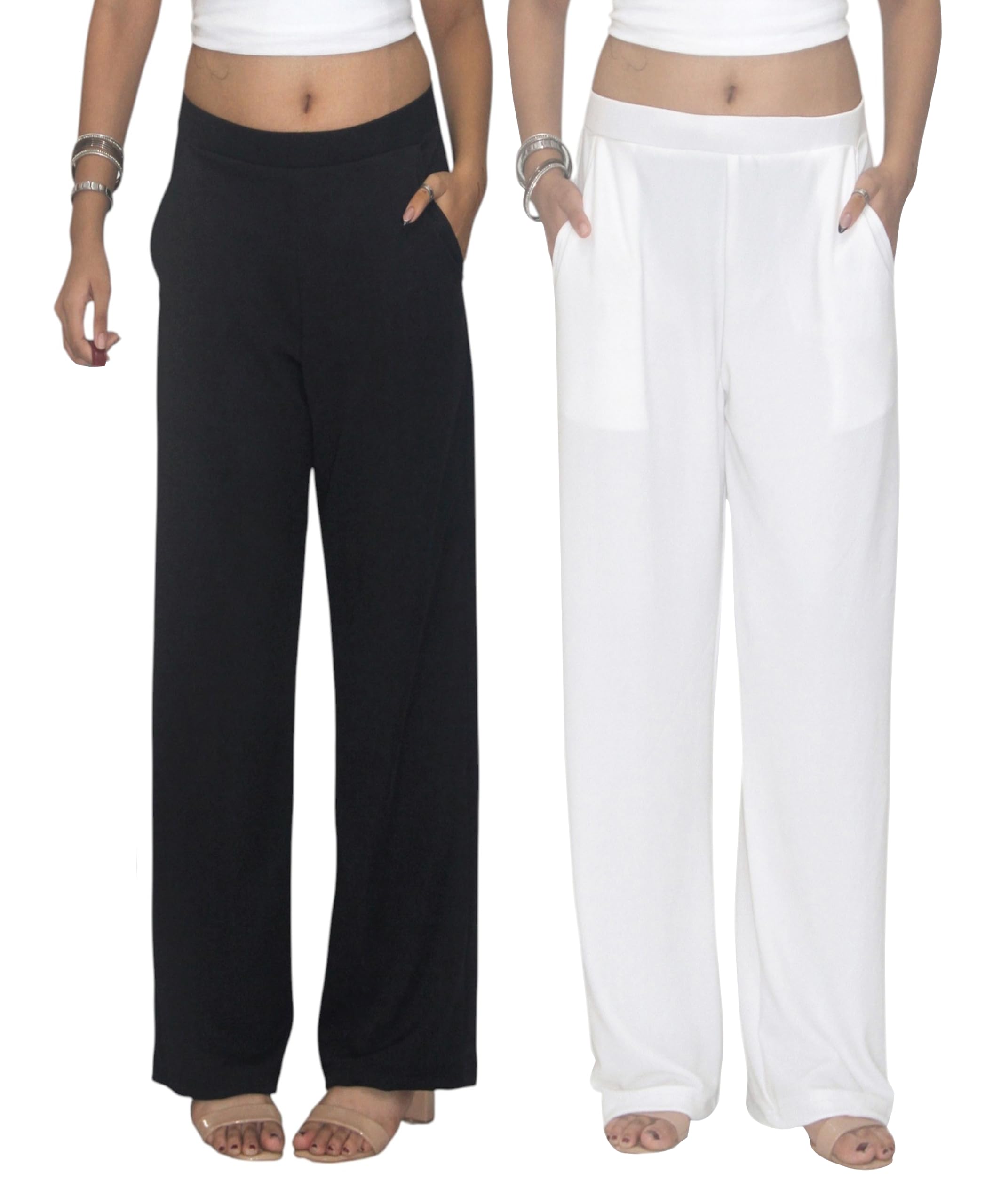 Women's Viscose Rayon Fabric Solid High Waist Trouser Pants for Casual & Office Wear Straight Fit Trousers Combo Pack of 2Pc-image-29
