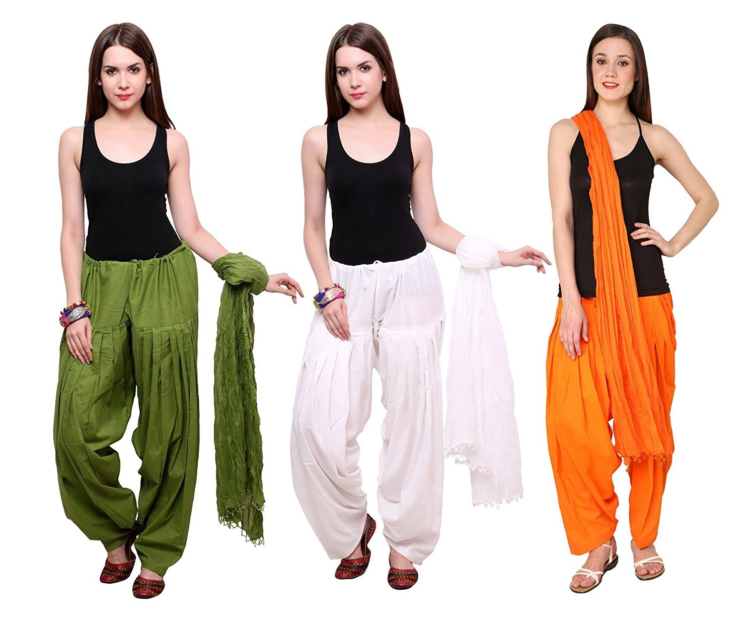 Mango people products combo of MEHANDI , WHITE, ORANGE 3 Indian Readymade patiala salwar dupatta set