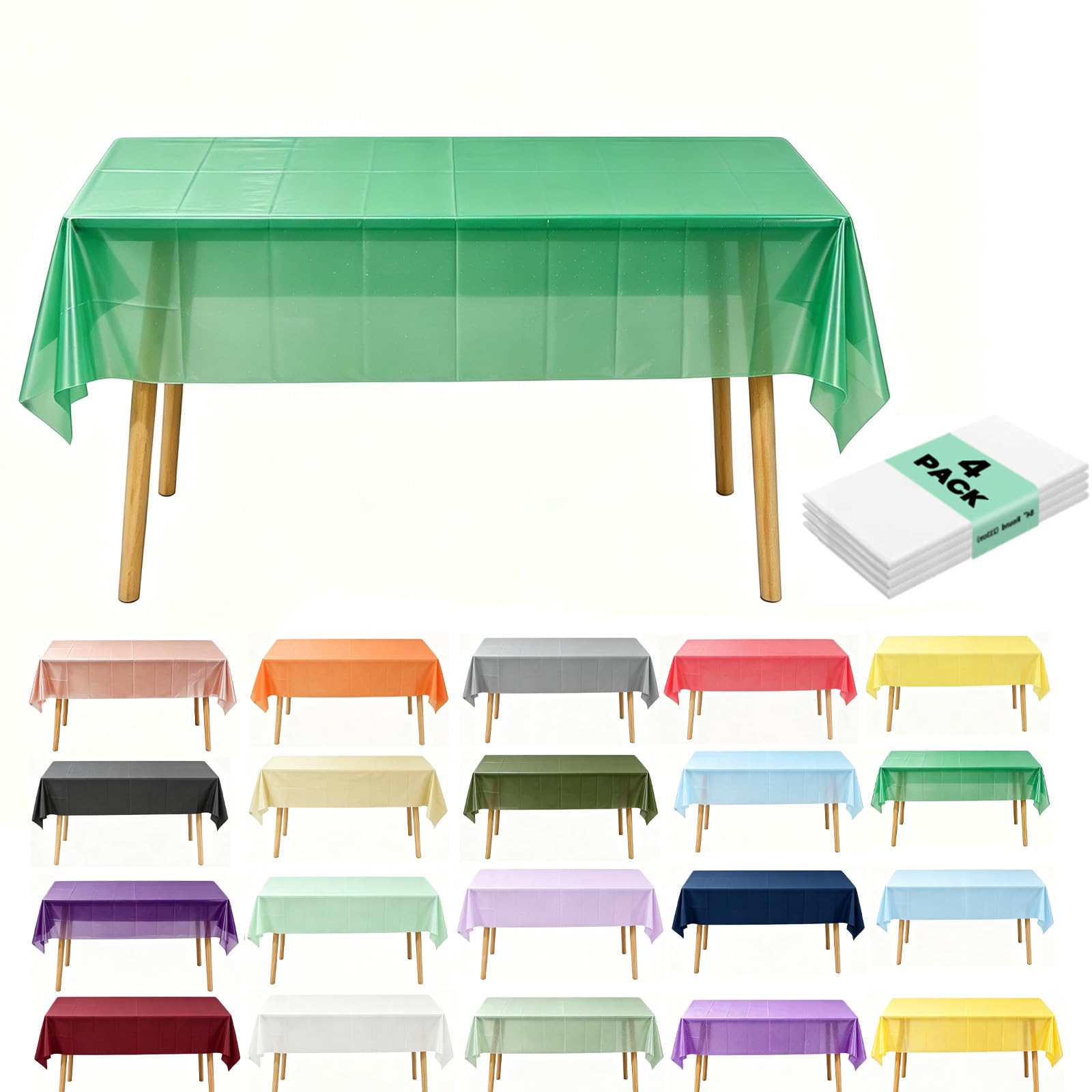 4Pack Plastic Sage Green Table cloths Party for Rectangle Table, Decorative Paper Tablecloth for Parties Disposable, 137x274cm Green Parties Decoration Tables Cover for Picnic,BBQ,Birthday,Tea Party