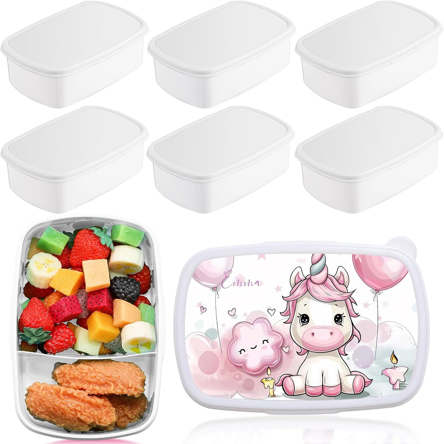 6 Pcs Sublimation Lunch Box Reusable Plastic Bento Box 2 Compartment Bpa-free Snack Containers 7.3 x 4.9 x 2.4 Inches DIY Bento Containers for Microwave Freezer(Pink, Green, White)